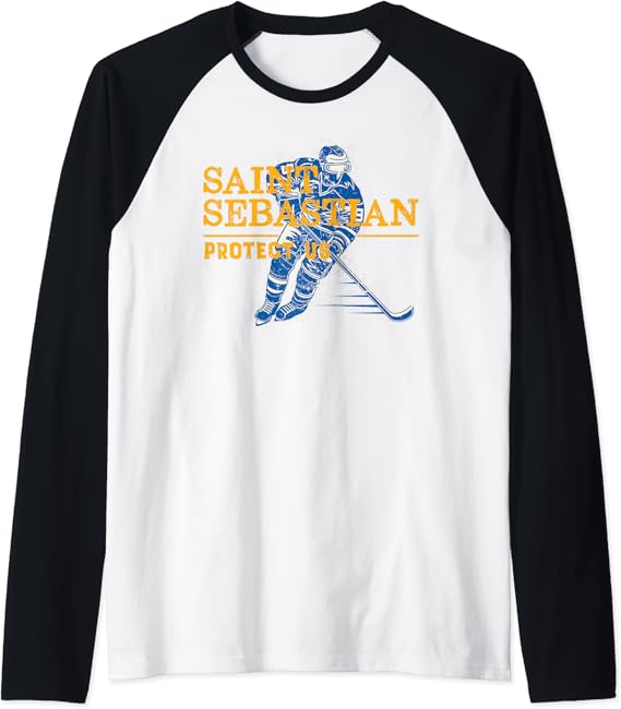 St Sebastian Hockey Patron Saint of Sports Athletes Men Raglan Baseball